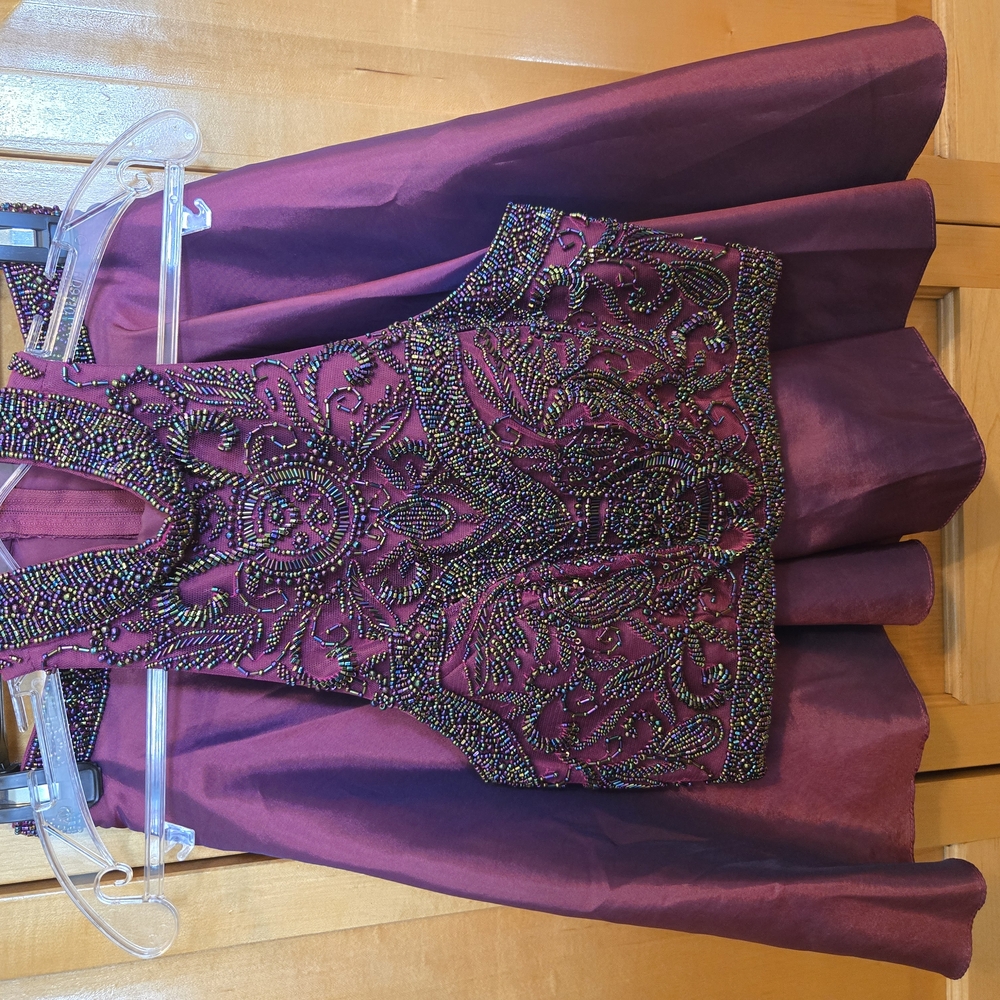Sherri Hill Purple and Burgandy Embellished Fit and Flare Prom Dress